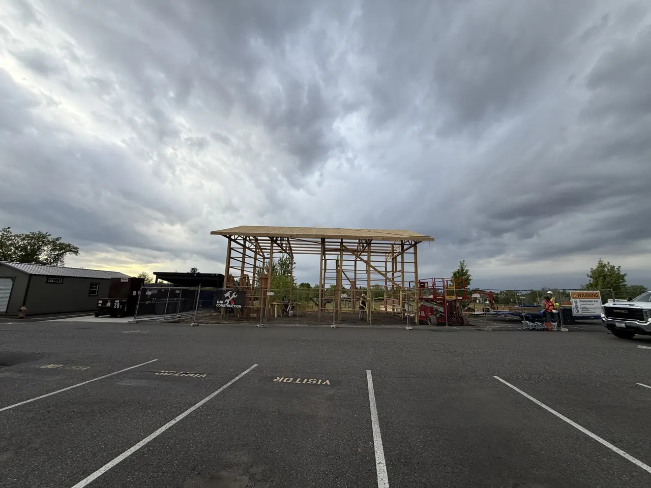 Maintenance building framing in progress at Walla Walla Veterans Home
